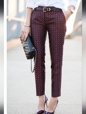 J. Crew Foulard Print Skinny Ankle Pants in Navy and  Coral